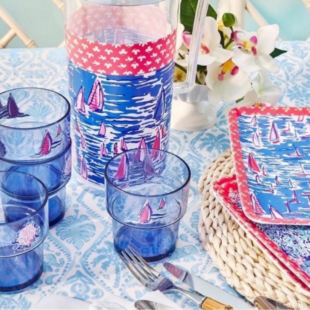 NIB Lilly Pulitzer Boatylicious Pitcher & Cups Set
